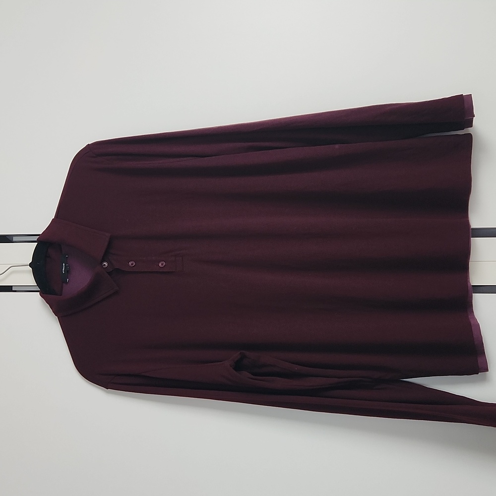 Vince Double Layer Men Long Sleeve Polo Shirt Burgundy Maroon Color Size L - Picture 6 of 16